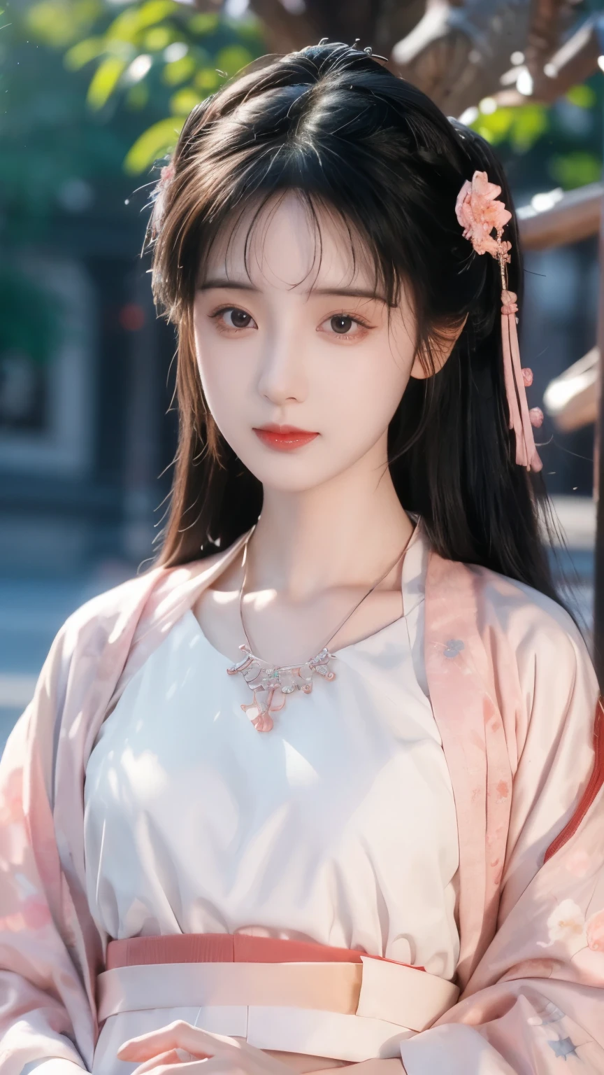 Quality Best , masterpiece, High Resolution , 1 girl at home, Quality Best , masterpiece, High Resolution , martial arts girl, blush,( Charming Smile :0.8),stellate pupil ,china Hanfu,Hair accessories,necklace, Jewelry, pretty face ,Exceed_Body, Teindel effect,Realistic, Dark Studio, Edge lighting, Two-color light,( Highly detailed skin :1.2), 8K Ultra HD, SLR camera, Soft Light, high quality, Volumetric Lighting, frank, photo, High Resolution , 4K, 8K, Bokeh,Peach blossoms in full bloom,Hanfu