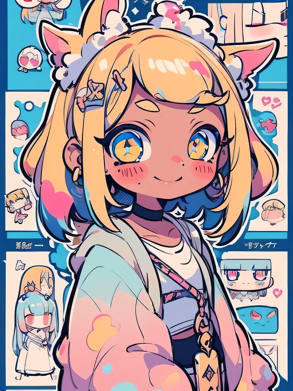 ((sideview:1.3)),( chibi),Alone,((fullbody:1.3)),wallpaper,( Movie Lighting),( written boundary depth),( sophisticated lighting :1.2),Female Anubis God, face close-up, Facial beauty, beautiful eyes , beautiful skin , PINK COLORFULL MOISTURIZED SKIN,Dark Skin, beautiful eyes , moist lips ,Beautiful Hair, shiny hair, Choker Necklaces ,Detailed drawings of the costumes,(Front:1.6),(smile),( perfect eyes),The background is the interior of the pyramid, (manga style),(sketch),(illustration),