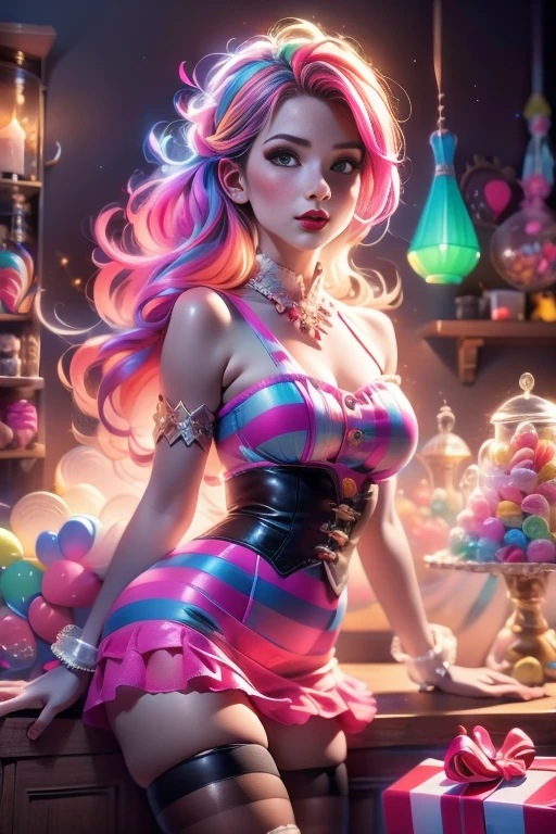 A glorious sunrise,stele, heart, Rainbow Spectrum, fund, in mint white lavender chic hair, cake, mixed language_SMS, (beautiful and clear background:1.2),, fantastic paintings , Lace eye with high detail, braids longas, braid, kosmos, Galaxy, long hair, cool hairstyle, Plant flora, amorous, Amemos, cabelo ultra detaild, best qualityer, tall quality, high resolution, detail enhancement, ((most beautiful image in the world)), work of art, best qualityer, detail enhancement de alta qualidade, ((most beautiful image ), shiny hair, ultra chic printed dress, Stampa Flores, mesh pantyhose,, arte de stjepan sejic, arte de j scott campbell, art by Guillem March, arte por citemer liu, 4K, high resolution, comic book character, comic, high quality detailed, style of ::2.0 style of ilustração comix,tattoo style, tall quality, high resolution, detail enhancement, 8K, High definition, best qualityer, tall quality, high resolution, detail enhancement, 8K, High definitionR, sharp focus, ultra detaild, perfect lighting, curvy body, Lush breasts, Curvy hips, floating hair, Jumpy, dynamic pose, breasts big, gazing at viewer, (dynamic weather), (dynamic colors), random colors
