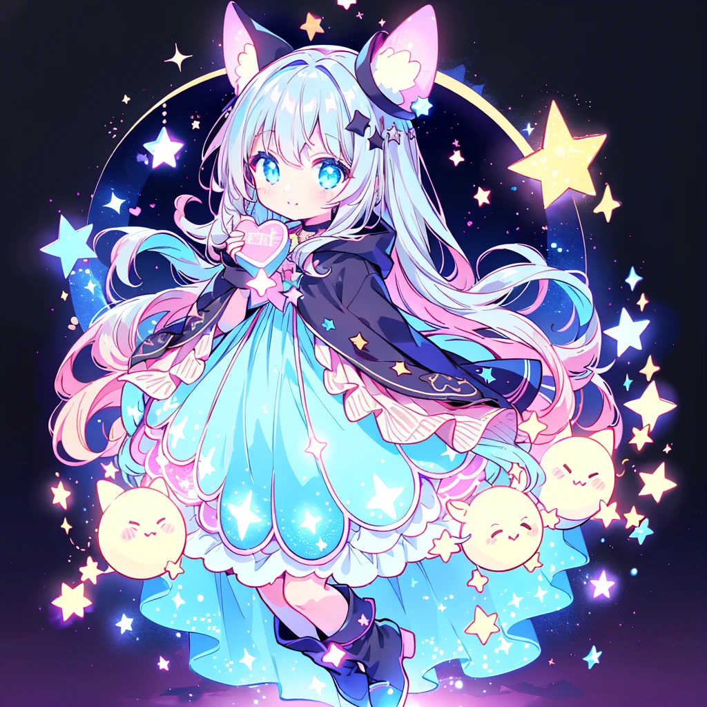 Anime girl holding cat with cat hat and cat tail, advanced digital chibi art, tchibi, lunar themed attire, Stylized anime, chibi monster girl, ahegao, Anime Stylization, Anime moe art style, chibi girl, Chibi Art, small curvaceous loli, Detailed fanart, portrait of magical girl, full body commission for, style of magical girl