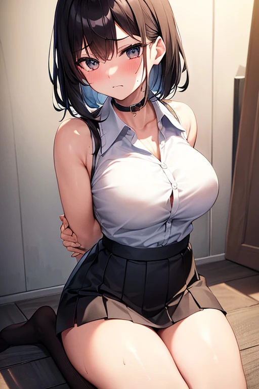 NSFW、masterpiece, 最high quality, high quality, High resolution, One girl, alone, Blue Hair, Long Hair, blue eyes, White shirt ,Black office skirt, Knee socks, whole body, Are standing,  Depth of written boundary, Research Room,(((Body odor)))、(((Sweat)))、(((Sweat染み)))、(((Soaking wet)))、(((((Love juice)))))、((((Detailed pussy))))、(((Masturbate with your legs open)))、((Leg spread))、(((Covered in bodily fluids)))、(((Squirting)))