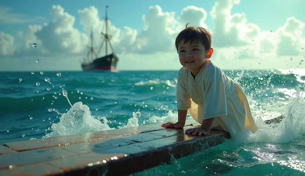 Illustration for a fairy tale about a boy who conquered the seas and oceans