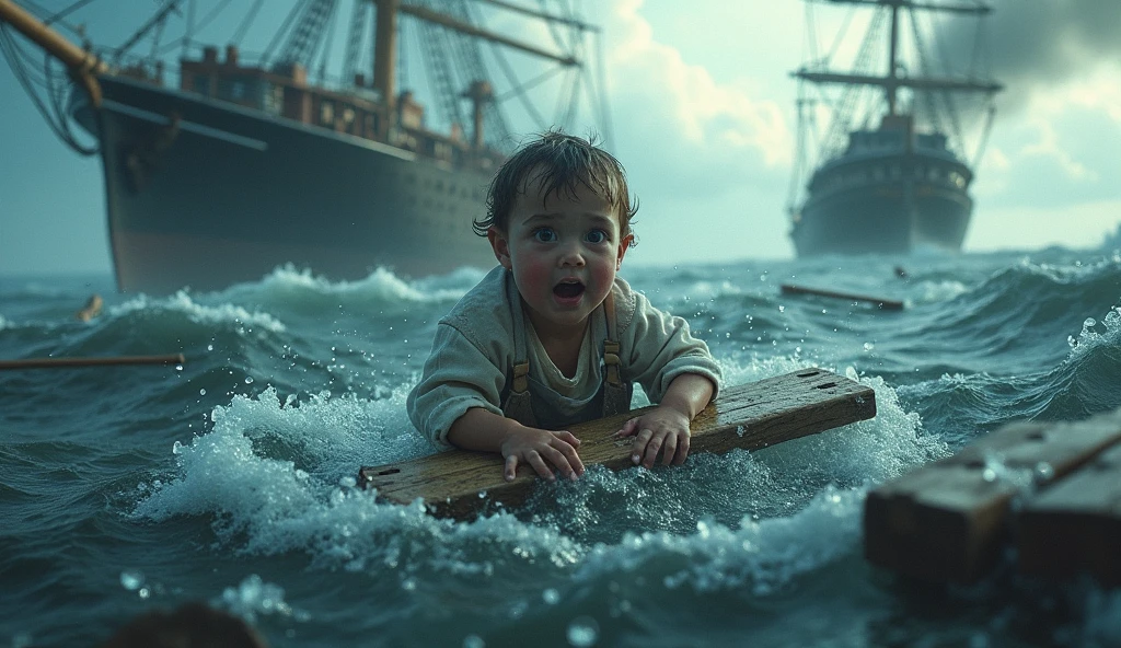 A boy sinking in a sea but nobody helped him with their boats