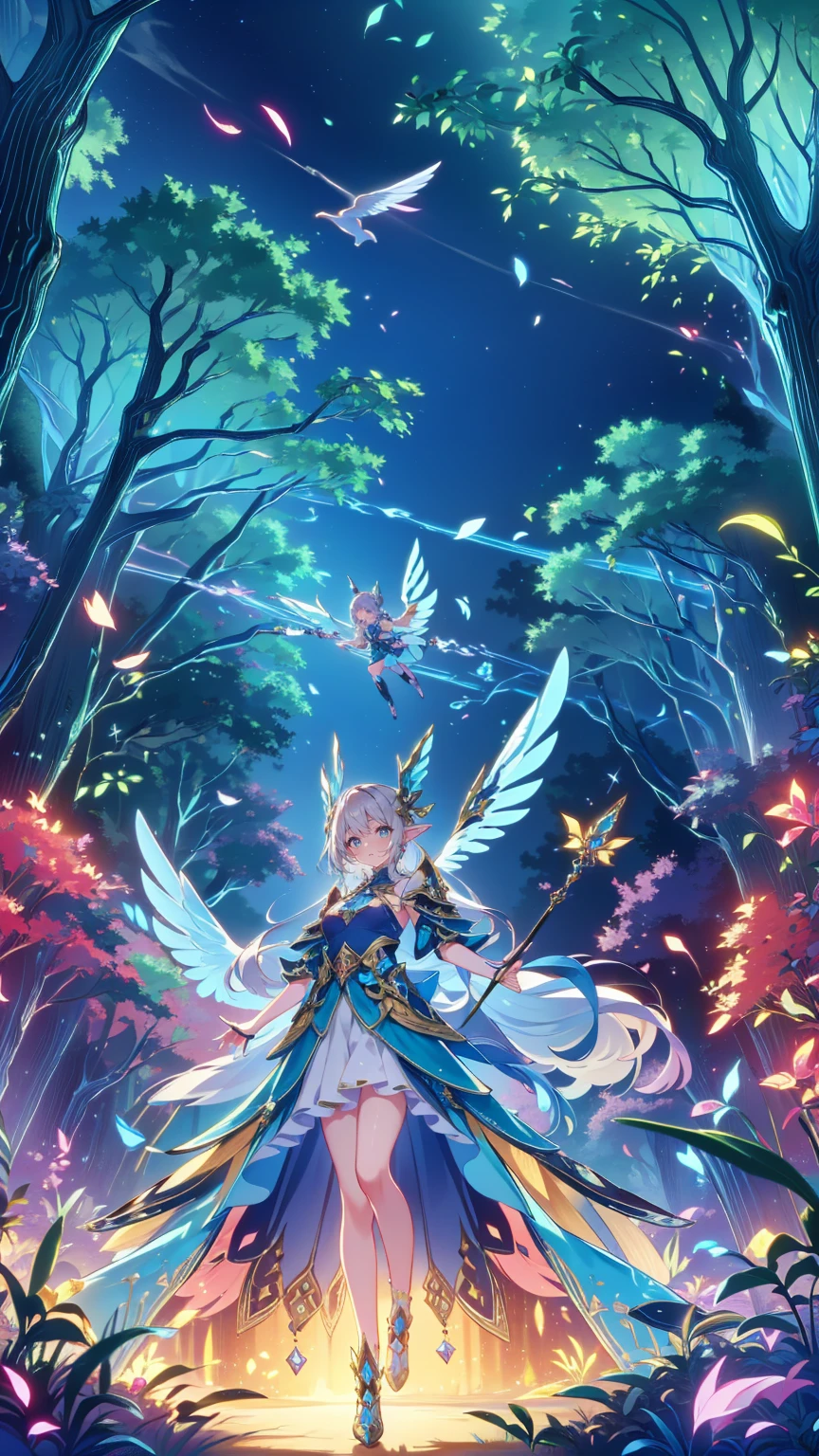 Fairies in fairy armor , Flying through an enchanted forest,Shining fairy dust , floating petals , Filled with majestic sunlight ,beautifully textured foliage, Magically glowing mushrooms , twinkling stars ,  dreamy atmosphere , Breathtaking landscapes ,  Whimsical Details  , Shining ethereal wings ,   Magical Girl Waving a Magic Wand  , Enchanting creatures ,  Mysterious Atmosphere  ,Graceful Movement, Magical energy ,Tiny sparkling gems,  dreamy atmosphere ,Quiet and sensual,Celestial Beauty ,Magical adventure,Attractive colors,Enchanted beings,Fairy tale setting,Magic Light ,Captivating Charm,  Sex,Magical Land,Fantasy-filled,Enchanting whispers,Floating and ethereal,Light and fluffy , Mysterious and charming ,Trees covered in otherworldly vines々々,Colorful and vibrant,  Imagination ,,Breathtaking flight,Playful and mischievous, Exquisite craftsmanship ,Whispering tree spirits, (pointy ears:1.3), Grey Hair,   Enchanted by Haruhiko Mikimoto's concept art , Kawasaki,   By Yoshitaka Amano  ,