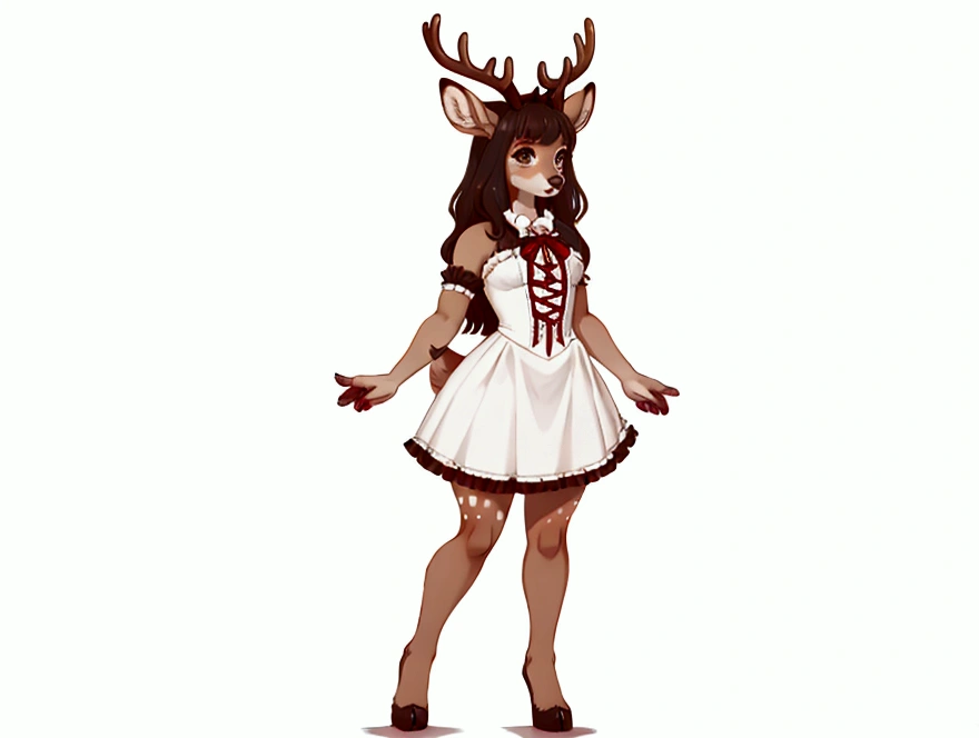 (solo furry deer Bambi, deer ears, antlers, hooves), (Detailed clear water eyes:1.3 ), intricately detailed face,(chibi :0.8), Real life, ((Portrait)), standing seductively, dynamicpose, (short tail deer:1.4), big breastes, Lush breasts, voluminous breasts, elastic breasts, shin, Detailed hands, wedding,, white gloves, white stockings, white shoes, 独奏, One character, happy face, pretty eyes, expressive eyes,, ((((half-covered)))), Realistic Proportion], [sharp-focus], (shading), ((Masterpiece)), (((((in a very sexy cropped white wedding dress with an openwork floral print., sheer white wedding dress))))), Rear view, (Realistic:1.2), Wedding gloves, wedding veil, ((shibari harness over clothing)), NSFW, (((Perfect buttocks))), cameltoe