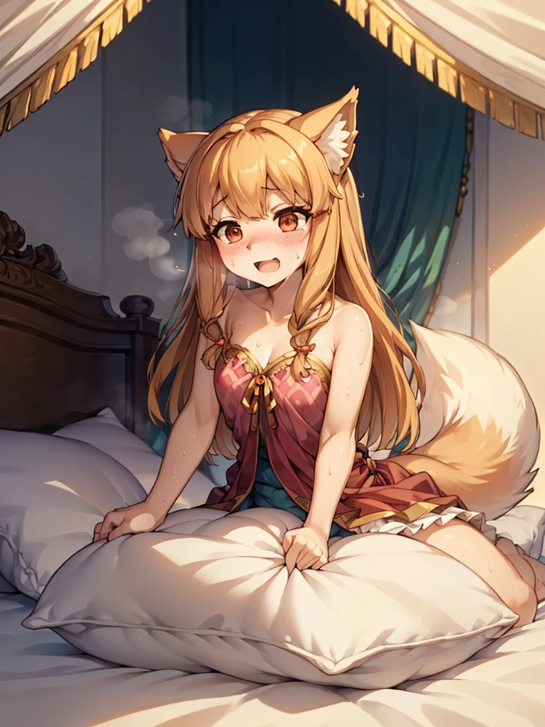 （masterpiece，best quality），mine, The Beast, , ( ））,  cute girl posing on pillow,，nature,, (blush),a smile，Pillow,（Lots of Pillow），Soft cushion，（canopy bed），（Pillow），Lots of Pillow，（Friction in the crotch），（（PillowCamel）），（A tail），（Around the protagonist），steam，（Pillow），（LuxuryPillow），（Palace Pillow Pattern Pillow），（palace），（Palace bedroom），（Gorgeous Pattern Pillow），Soft Pillow，，（Classical European style bedroom ），（excited，shy person，Lack of expressiveness，），pillow hump,，(Deluxe Rococo Canopy King Bed),Luxurious curtains with ornate ruffles and ribbons hang around the large bed.,((((The bed is piled with many Pillows)))),Quilt details,Detailed bed linen,Ruffled Bed Skirt,Deep Bed,Background with depth,((Pillow in detail)), ((((A Lot of Pillow))))，,，Detailed Soft Pillow,,((女孩正躺在许多Soft Pillow上,There are many Pillows around))，、、In a large canopy bed、Soft sheets and quilts、Colorful soft Pillow、Lots of Pillow、Soft toned bed、Ruffled curtains around the bed.。Delicate face，（Ornate pattern pillow），Soft pillow，，（ classical European style bedroom  ），（Excited face，Opened mouth，Shy，），holo，wolf girl，sweaty，，（more pillows)，，Blushing，Shy,,MASTURBATING WITH PILLOW,pillow humping, crotch rub,Exhale hot air，steam，sock