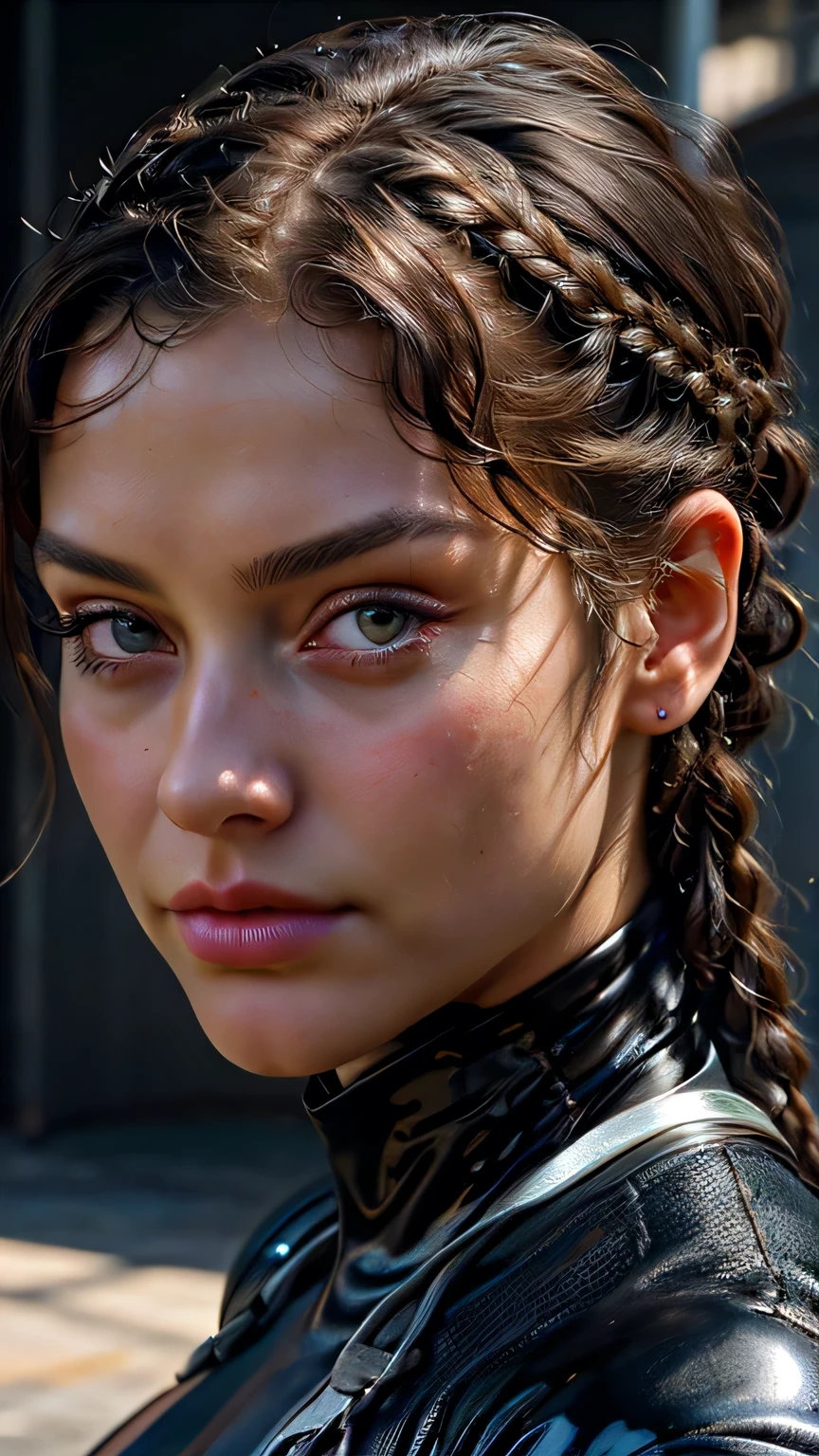 beautiful woman (Aish45h4rm4:.99), beautiful hair, ((ponytail with (undercut:1.2):1.2)), ((portrait)), (closeup:1.3), ((from the waist up)), (((inside ancient space ship:1.2))), natural skin texture, ((turtleneck futuristic fullbody spacesuit:1.2)), 24mm, 4k textures, soft cinematic light, adobe lightroom, photolab, hdr, intricate, elegant, highly detailed, sharp focus, ((((cinematic look)))), soothing tones, insane details, intricate details, hyperdetailed, low contrast, soft cinematic light, exposure blend, hdr, faded,