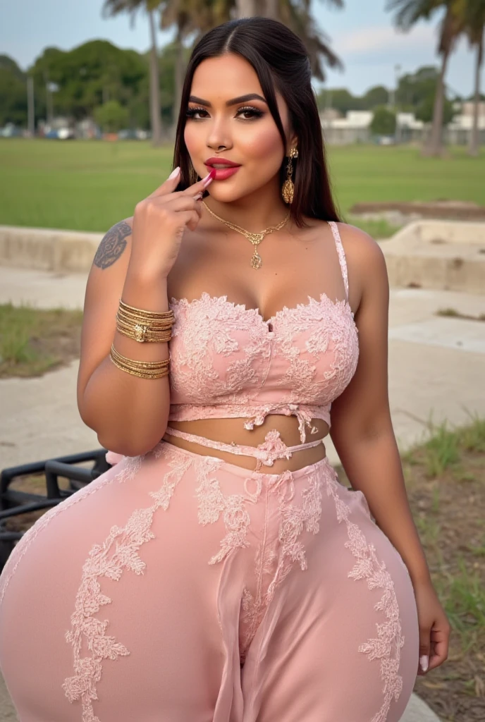 mulher arafa com um top floral e casaco bege posando na floresta, beautiful espesso female, espesso body, espesso thighs, espesso thigs, espesso legs, grosso, espesso, curvas femininas atraentes, skinny waist and espesso hips, 🐎🍑, grande saque, corpo voluptuoso, grupo, voluptuoso e excitante, curvas atraentes