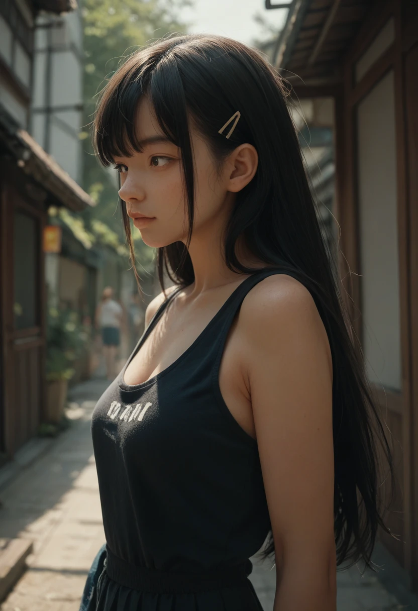 (Extremely detailed CG),(((8K))),wallpaper,((Extremely exquisite and beautiful)),(((masterpiece))),(((Best quality))),(((Ultra-high resolution))),Beautiful light,Realistic shadows,(Smooth and flawless fair skin:1.5),(Extremely delicate facial details:1.2),(Extremely detailed:1.5),((A beautiful girl,Solitary)),(Short Ponytail:1.2),(Small head:1.2),(Thin face:1.2),(Exquisite makeup:1.3),(Happy:1.2),(lol:1.2),(Perfect body:1.1),(Oversized dark navy grey short sleeve t-shirt:1.5),(Shoulders off the ground:1.3),(Bare back:1.3),(Towering hips:1.2),(Flat Angle:1.3),((Slim,Thin)),(From the back:1.3),(permanent:1.3),(Butt cracks:1.3),(At the school gate:1.3),(outdoor:1.2),(early summer:1.3),(Day scene:1.5),(cloudy:1.3),(surrounded by crowds:1.3),(Upper Body:1.3)