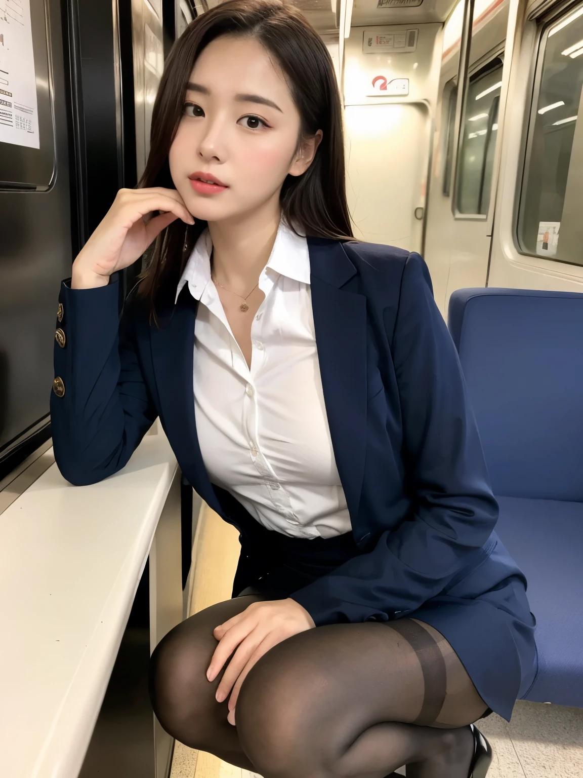 ulzzang-6500-v1.1, (raw photo:1.2), (photorealistic:1.4), beautiful detailed girl, very detailed eyes and face, beautiful detailed eyes, ridiculous, incredibly ridiculous, huge file size, super detailed, high resolution, very detailed, best quality, masterpiece, kemomimi, ((flight attendant outfit)), illustration, very detailed, CG, unified, 8k wallpaper, amazing, fine details , masterpiece, best quality, very detailed CG unified 8k wallpaper, light on face, movie lighting, 1girl, 16 years old, white hair, side split, (((no hat))), ((no panties)), (with glasses), ((dynamic pose))), (camel toe), (half), (pantyhose)), ((pantyhose and legs sitting))