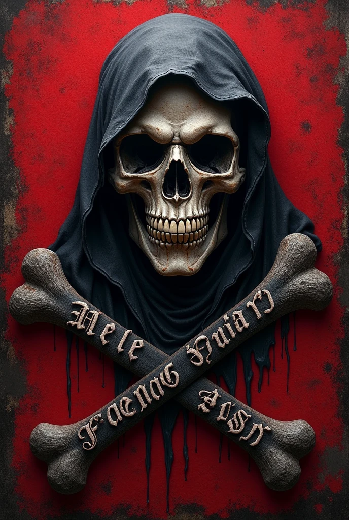 Pirate flag with crossbones with the name BOCOR JARANG PELAN, and skeleton black skeleton