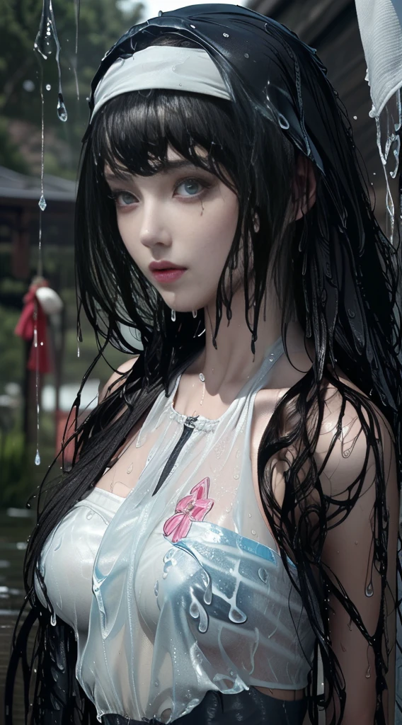 ((NSFW:0.9)))、Best image quality, masterpiece, Ultra-high resolution, (Faithfulness :1.4),  ((Sexy pose, Large Breasts,)) photograph, 1 girl,[(sorrow)],White shirt, 薄dark, dark, Desperate, Sympathize, Pathetic, Cinematic,Break,Breakdrop,(Torn clothes:1.5), (Wet clothes:1.4), Exposing shoulders,Real Rain, Wet Hair,..