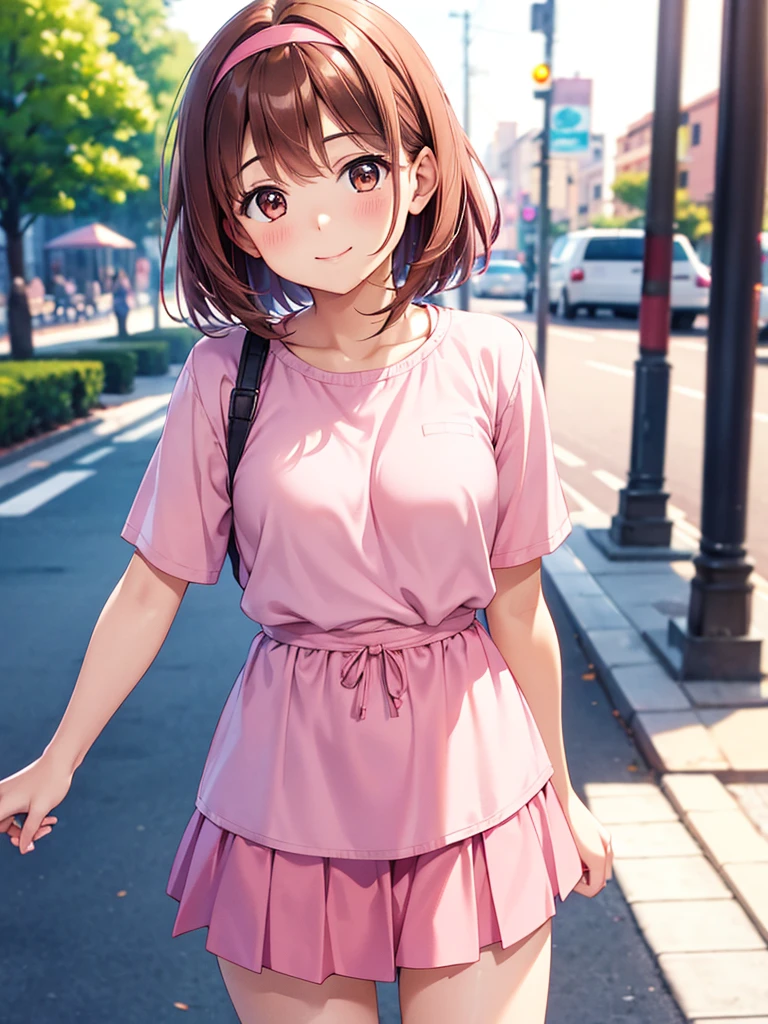 Maho Nishizumi,
Pink jacket,Pink Skirt,
Semi-short hair,Brown Hair,Brown Eyes,Small breasts,
Happy face,shut up,From the side,Looking out the window,Summer season,Holding a soft drink,Sweating,
Inside the bus,Broken posture,Sit in your seat,At least one shoulder bag,
Beautiful image quality,