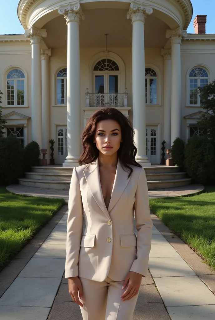 picture of a woman in front of her luxury house