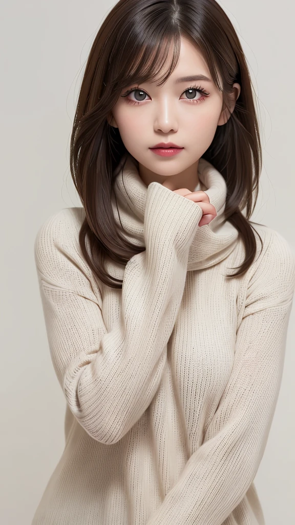 ulzzang -6500-v1.1, (Raw foto:1.2), (Photorealsitic:1.4), a beautiful detailed girl, extremely detailed eye and face, beatiful detailed eyes, Ridiculous, unbelievable Ridiculous, huge filesize, ultra-detailliert, hight resolution, ighly detailed, top-quality, masterpiece, Kemomimi, ((Bury your face in the turtleneck)), (((White turtleneck knit minidress))), illustratio, ighly detailed, nffsw, unification, 8k wallpaper, astonishing, finely detail, masterpiece, top-quality, Highly detailed ticker uniform 8K wallpaper, face lights、Cinematographic lighting、1girl in、、(witheout panties)、((dynamicposes)))、(camel's toe)、(half)、(Crooked knees and legs sitting))
