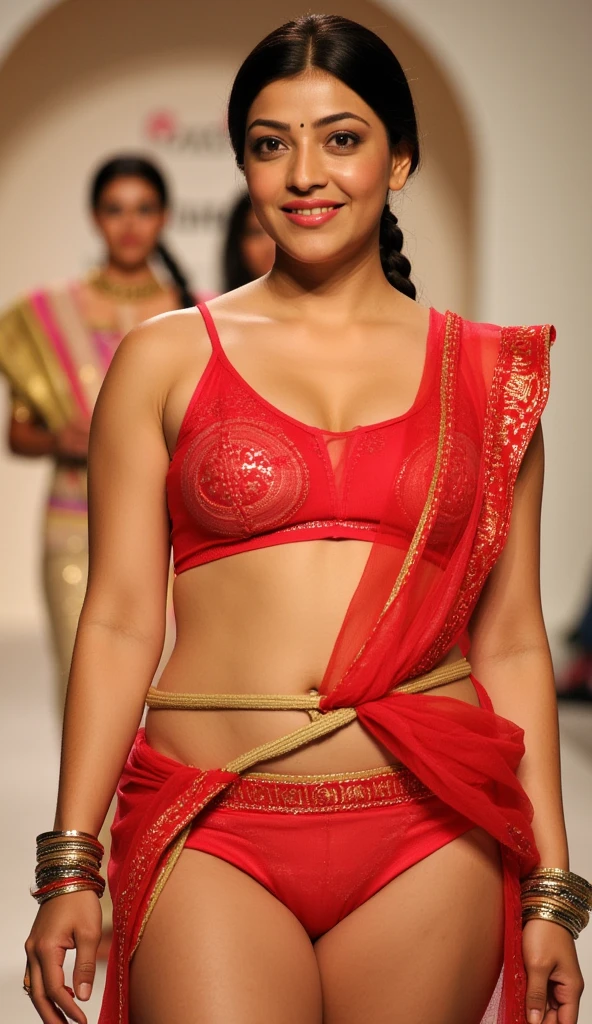 ((masterpiece, best quality)), ((((perfect anatomy)))), (33 year old)), (((Curvy))), (((light skinned Indian woman with curled black hair)), in ((White bra)), ((white high cut panties with a red bow tie)), Dark makeup, ((magenta lipstick)), smirking, Standing in front of a grey screen, ((((photo realistic))))