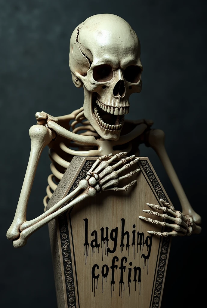 make an image of a logo that is a funny skeleton in a casket