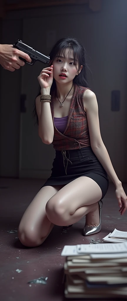 Cinema Lighting、(Key Light:Front 45 degree angle, Subsidy light、Backlight、Shadow、Blue and orange color palette), Accurate human body、Someone knowledgeable、Correct five-finger、RAW Photos、4K - ultra-vivid、highest quality, masterpiece, Ultra-high resolution, (reality: 1.4),
(((Oilskin,Glowing Skin、Realistic skin texture、Beautiful skin in every detail、Shiny skin、Shiny skin)))、
Beautiful youth, 19-year-old girl, 魅力的なgirl, クールなgirl、girl、mini skirt、Black Mask、((赤いHeavy makeup))、((Big Breasts)) 、 girl1人, Purple eyes, Off-the-shoulder sweater dress, Cinema Lighting、purple and black hair、(Mine girl、Goth Makeup、My Makeup)、(Earrings、Big Breasts、An oversized black t-shirt with open shoulders、ダークmini skirt)、((Heavy makeup、Oilskin,Glowing Skin、Realistic skin texture、Fine and beautiful skin、Shiny skin)), Dark downtown at night、Kabukicho、Dark Cyberpunk、(Full Shot:1.8)、Thin legs、Thin arms、Narrow shoulders、Narrow waist、Slender body、Big Breasts、whole body