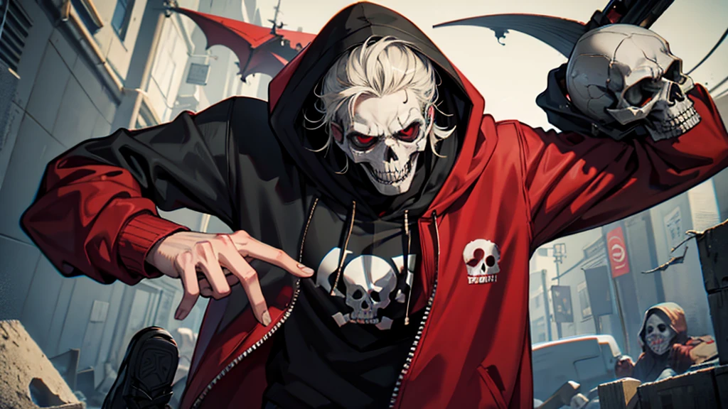 ((Best quality)), ((masterpiece)), (detailed), perfect skull skull,no characters,black red shades,logo