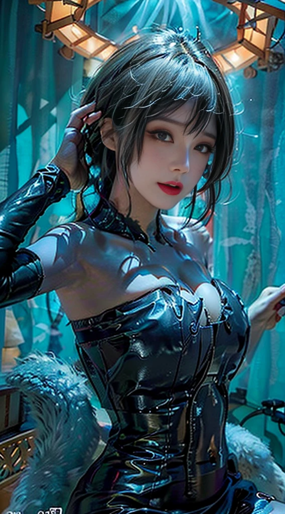 Full figure, seven -clinging shooting, 18 years old, wearing transparent science fiction clothes, exquisite faces, details, hands, ultimate details, amazing magnificence, LED internal lighting, Pedaipan style, fiber hair, glowing blue iris, glowing blue iris,