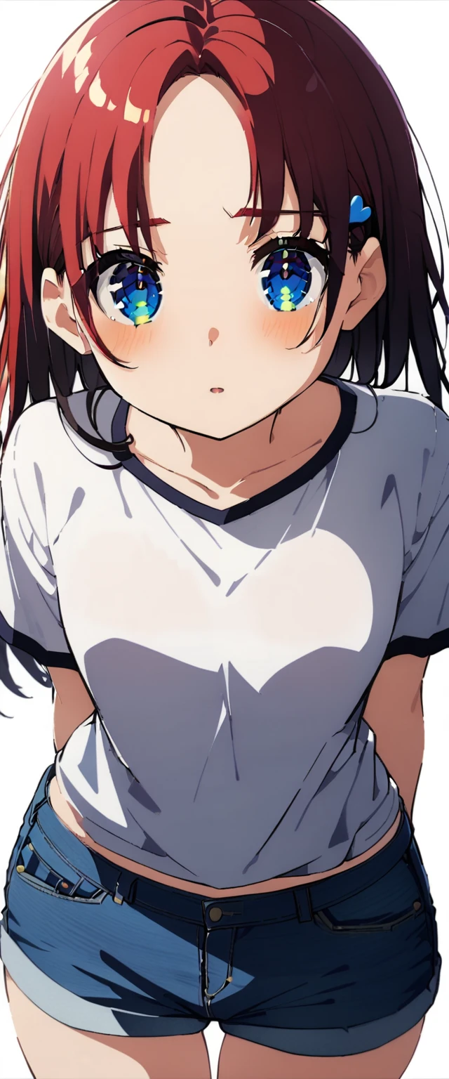 nagatoro : A cute girl dressed in a t-shirt and short denim shorts,sexy,   in front of me 