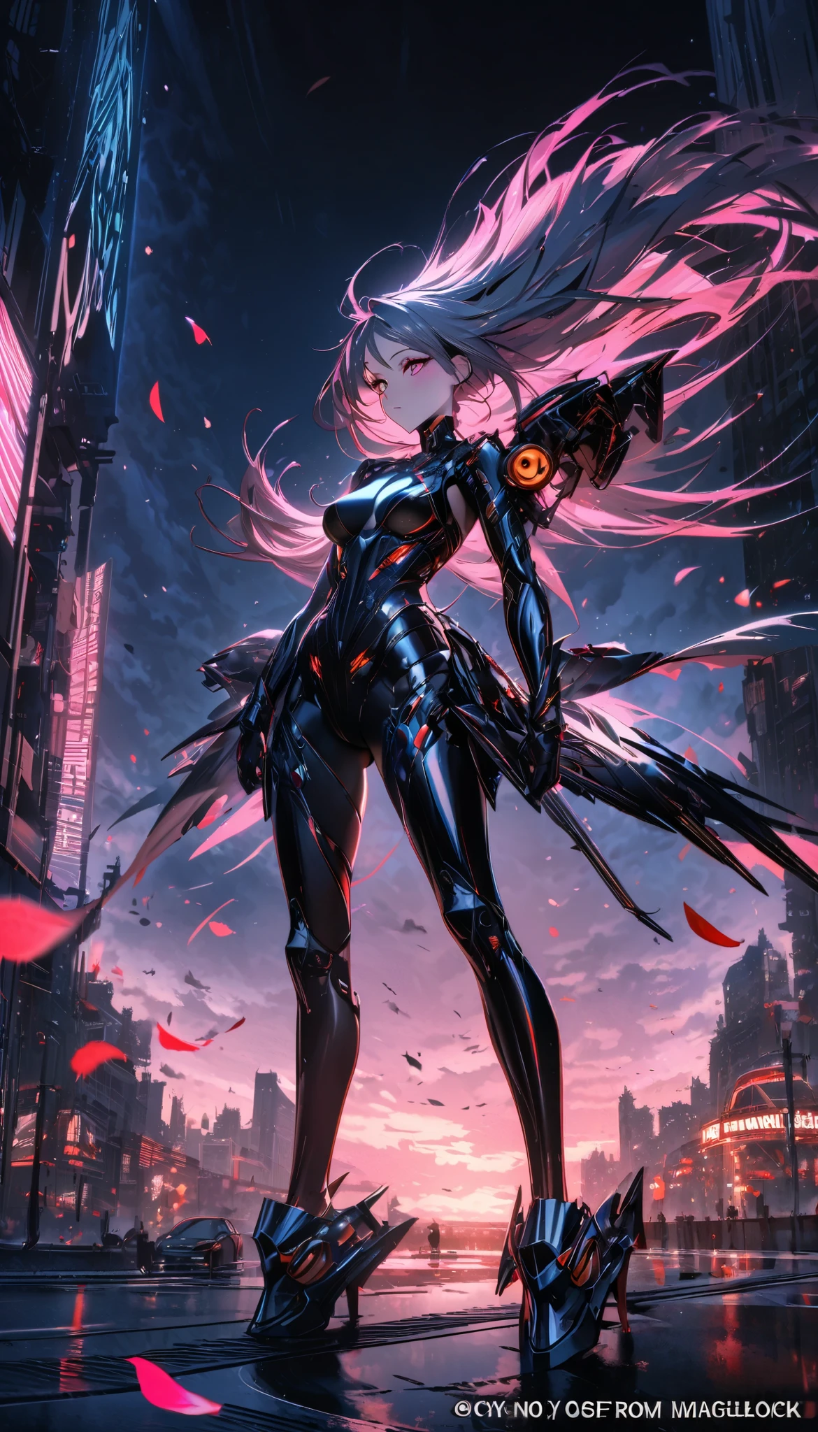 highest quality ,masterpiece, figure, very delicate and beautiful, very detailed ,cg ,unity ,8k wallpaper, wonderful, finely, masterpiece,highest quality,official art,very detailed cg unity 8k wallpaper,disorganized, incredibly disorganized, Super detailed, High resolution, very detailed,beautiful detailed girl,light shines on your face, 1 girl, Mecha, armor, Mechanical_body, black hair, spaceship, city, cyber punk, star_null,