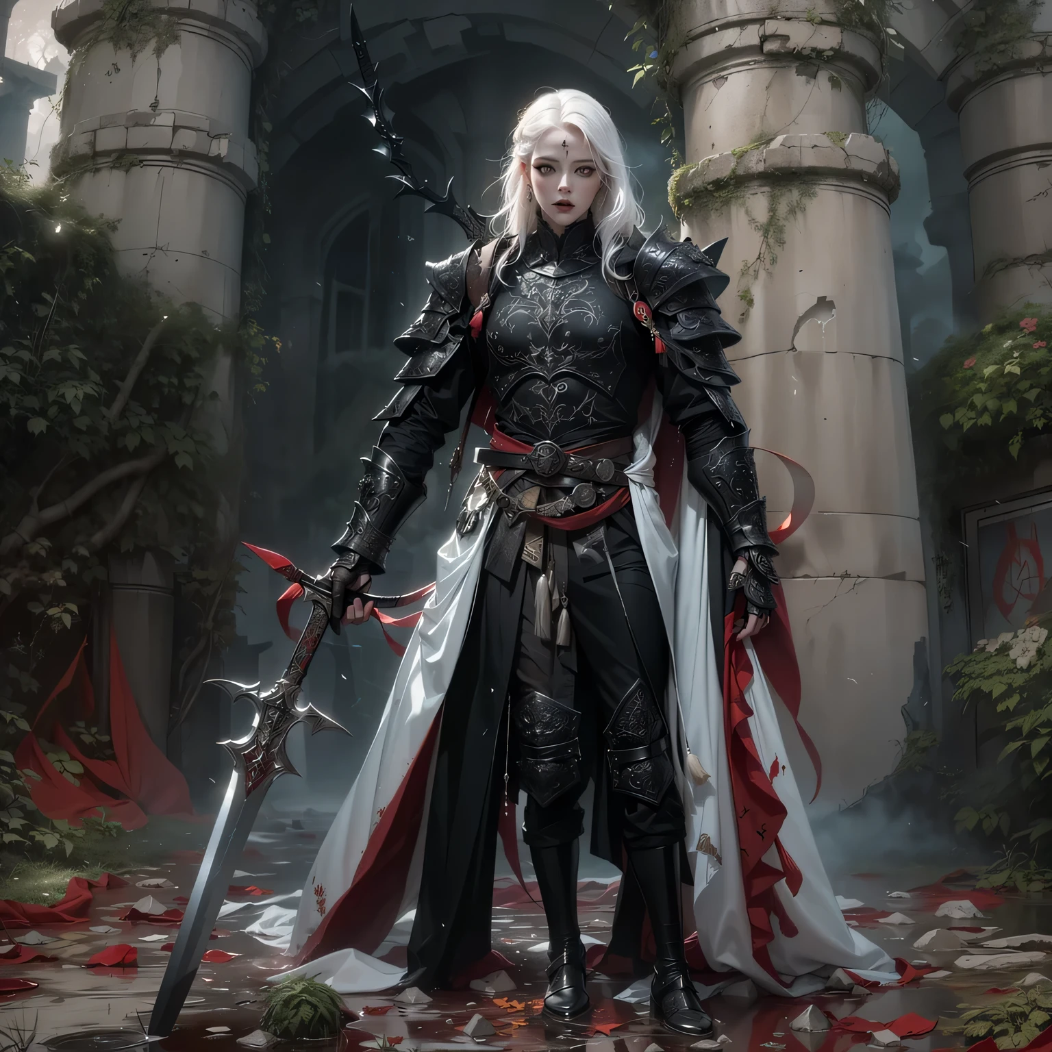 Arafed woman in armor with sword standing in front of a castle - SeaArt AI