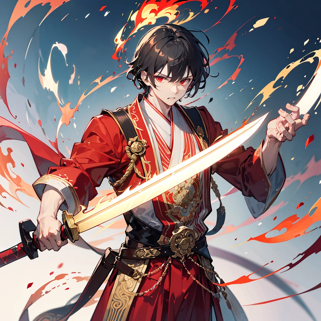 masculine male, 1man, feudal Japan era, samurai, wearing a gi, leather plates on shoulders, leather plates around legs, wrapped tabi footwear, tachi, tightly wrapped bandana over mouth and nose, conical rice hat, leather chest armor, rice hat on head, white and red kimono, close-up shot, stern eyes, swirling green fire