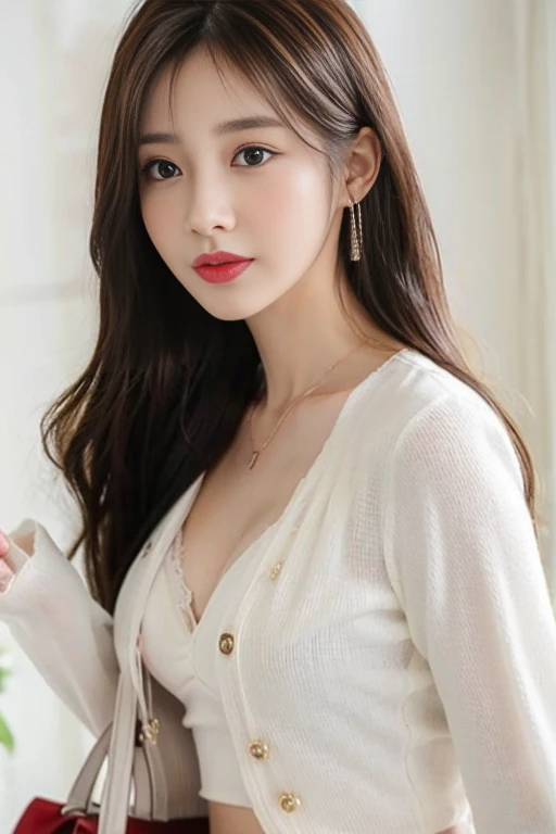 ((highest quality、8K High Resolution、masterpiece:1.3))、Sharp focus:1.2、Beautiful woman with perfect style、((Full Body Shot))、((Low angle))、Slim Abs:1.2、Light brown hair、((Huge boobs))、White button-up shirt、street:1.2、Highly detailed face and skin texture、Detailed eyes、double eyelid