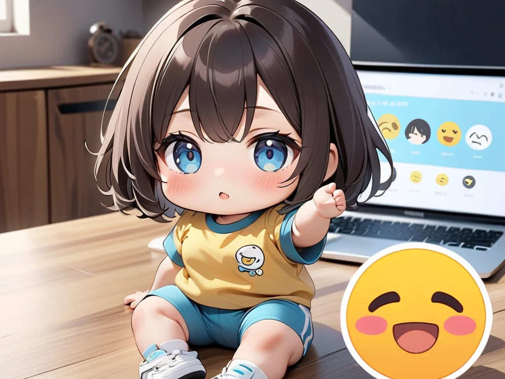    best quality, masterpiece ,   エアロビクスのレッスンを受けて身体を動かしているChibiたち、 (Chibi: 0.6),  In training wear、   random hair color   ,  Emoji, cute, 