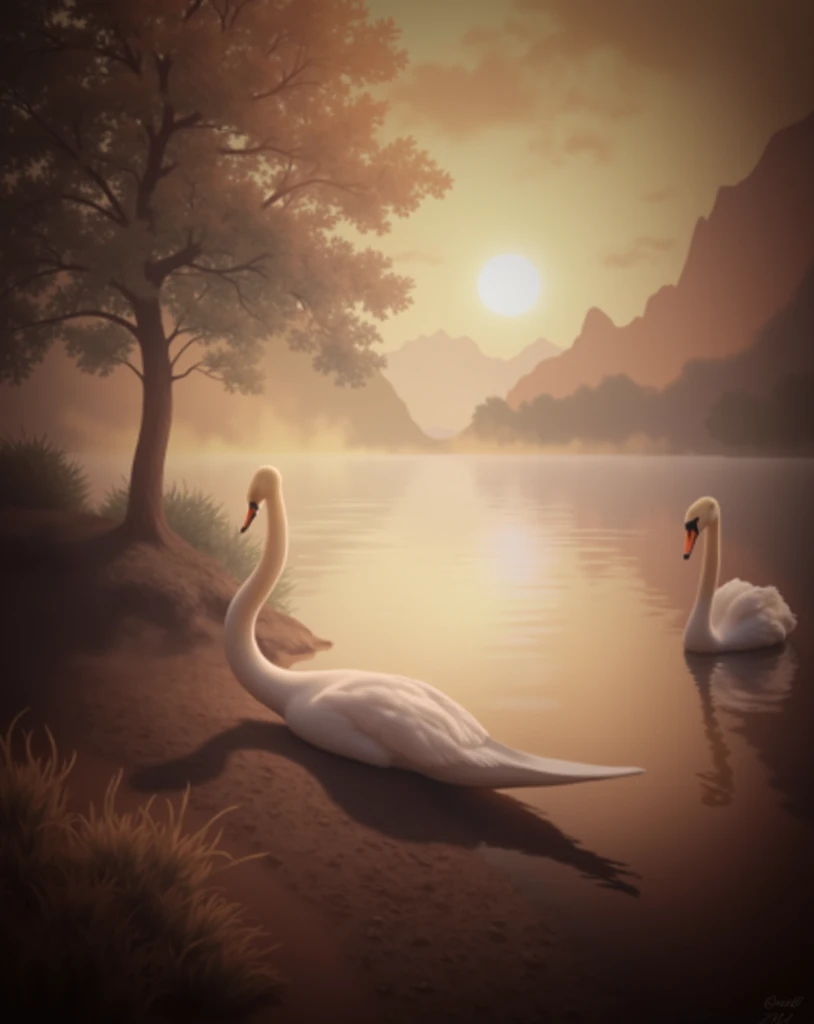 a woman hug a giant swan in a garden, full body, naked, white hair, masculine, mature, handsome, upper body, muscular, hairy torso, fantasy, intricate, elegant, highly detailed, digital painting, artstation, concept art, smooth, sharp focus, illustration, almost naked