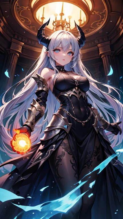 (detaileds:1.4), 3D combination of human and dragon, Human Dragon Tail, Girl in Dragon Scale Armor, The armor has a complex and delicate golden dragon pattern, broken armor,There are many cracks, there is an outflow of blood,, The red panties underneath are exposed., (While dragging a fireball in his hand, Intertwined large fireballs, There are 3 color variations: Red, Green and blue, Off-the-shoulder fashion, Combat boots with a very intricate dragon pattern, Slim long legs with a sleek and clean feel, There is a ring on the top of the head, (The pitch-black dragon armor shone with a metallic luster:1.3), Paying close attention、A fusion of a fine punks team and baroque lolita, Countless meteorites fell from the sky, Intricate dragon pattern headdress, Fluttering Lace Flared Mini Skirt, the chest is full and straight, His chest was embedded with a dragon crystal that emitted blue light, Attached to the armor, Clean long blue hair, Long vertical curly hair, Fire red purgatory background, There are tear marks on the face, scream, Bleeding from the wound on the upper arm, This big fireball is flying around in the sky, On the forehead is a flaming rune in the shape of a dragon, art deco, hight resolution, cinmatic lighting, (long eyelasher), Red snake pupil, There was blood on the gun, Crying, tored, sobbing, nffsw(HighDynamicRange), Heterochromia, hyper HD, Rococo style, depth of fields, Ray tracing, Motion Blur, surrealism, vignetted, Verism, surrealism, Textured skin, masutepiece, high details, High quality, Best Quality, 16 K