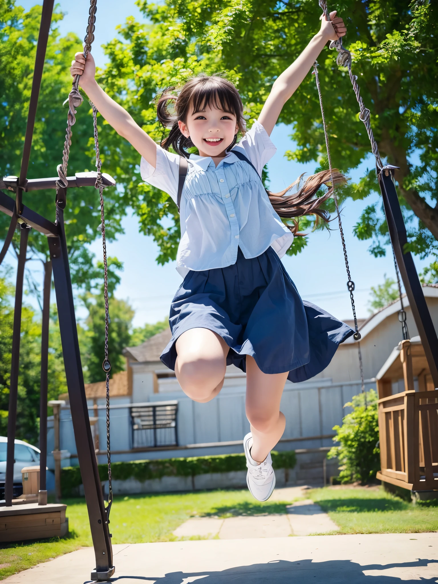 (masterpiece,best quality, ultra quality, ultra resolution,sharp focus, ultra detailed,Super fine illustration,gleaming skin), ,cute girl,cute anime face, blush,closed eyes,(scream,sexual_climax), (looking away,pee,peeing,from side:1.2),leaning forward,(cute_clothes),(horizontal bar, masturbation:1.5),cowboy shot,short hair,
,(in park play equipment:1.2),have too pee, peeing self