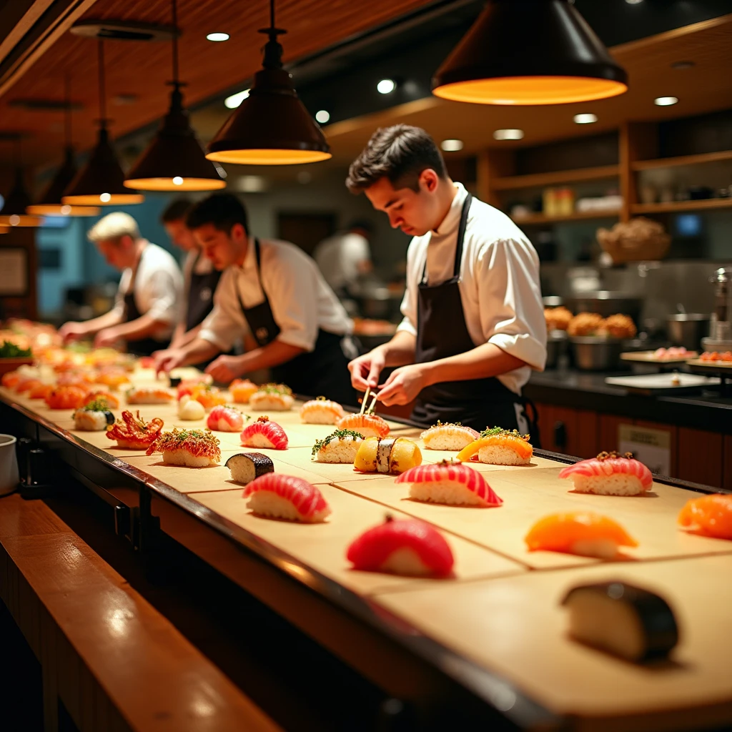 Middle Age Woman、Bento shop、There are many bento boxes lined up.、Serving is in progress、Culinary White Hat、Brown Apron、Wearing a white mask、Smiling、Precision Photography、４K image、