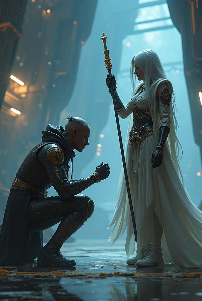 arafed woman in a costume and a man in a costume, style of maciej kuciara, film still of kim kardashian, dressed as emperor, die antwoord music video, ornate cosplay, galactic deity, production photo, 70mm film screenshot, google arts and cultures, 2 0 1 5 cinematography, brom redshift, wuxia --auto --s2