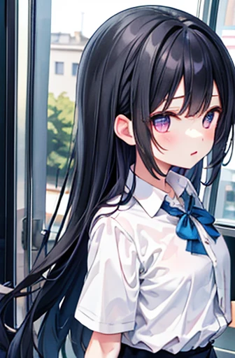 {masterpiece}, { best quality}, 1 girl,School_uniform,Cyanag tritium、 long black hair, big chest