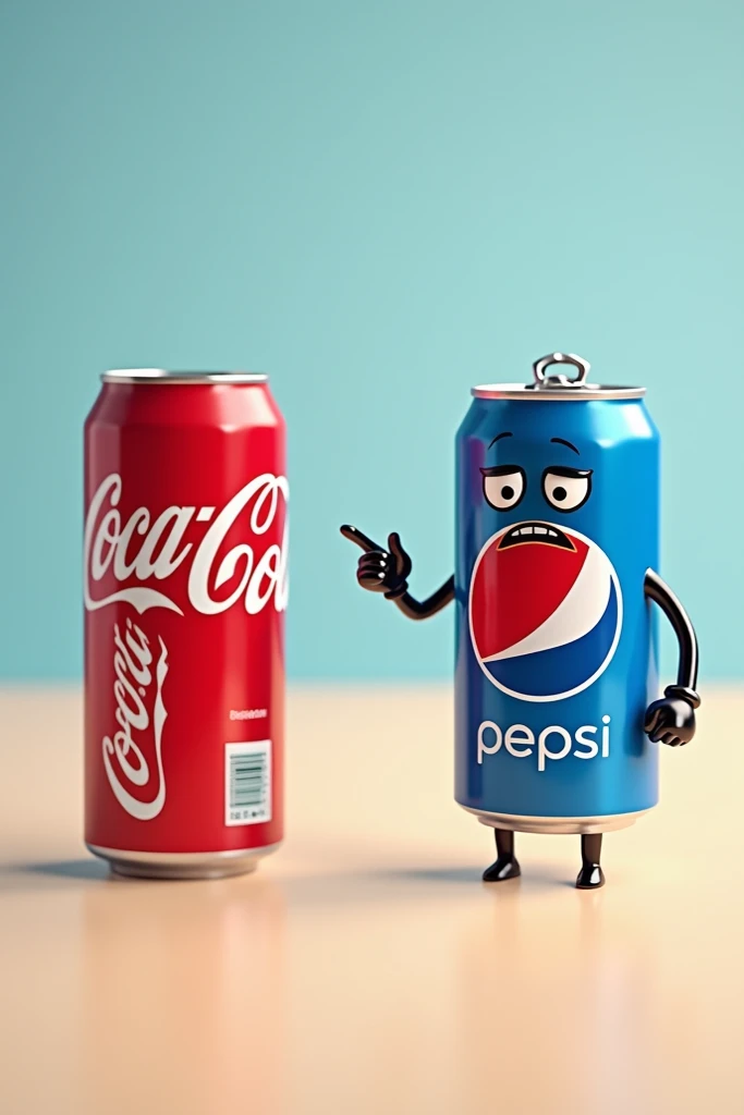 Now he creates the same boy but taking a can of Pepsi and leaving the can of Coca Cola on the floor

