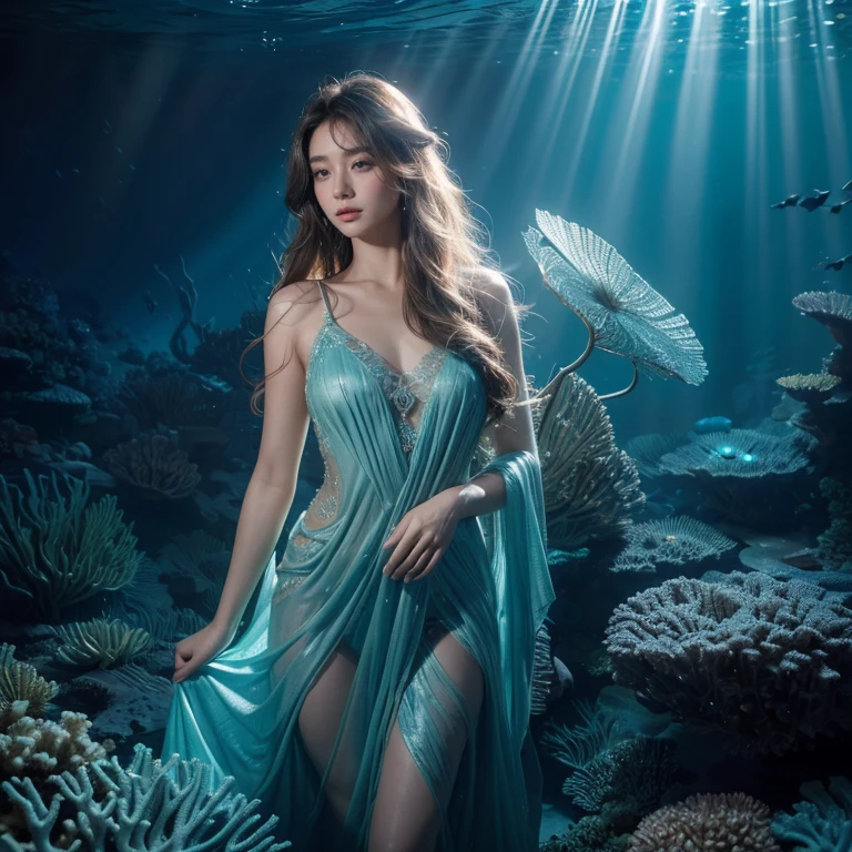 a beautiful woman, jellyfish dress, full body, looking at viewer,
tatto skin, fish scales, deep ocean, highly detailed,
Adrian Ghenie, Esao Andrews, Jenny Saville, Edward Hopper, James Jean, Takato Yamamoto,
masterpiece, ultra high res, high quality, 4k, photo, (photorealistic:1.2),