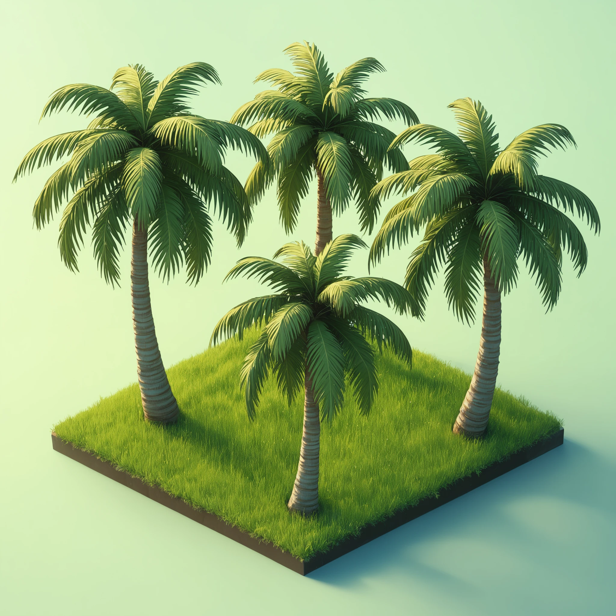  high quality, 4K, 8k, palm trees on grass ,  isometric palm trees, ISOMETRY, view from above, realism