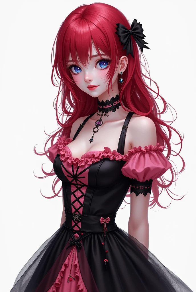Goth girl, 1 girl, goth clothes, red hair, black fringes, two ponytails, black eyeshadow, nsfw, cartoon style