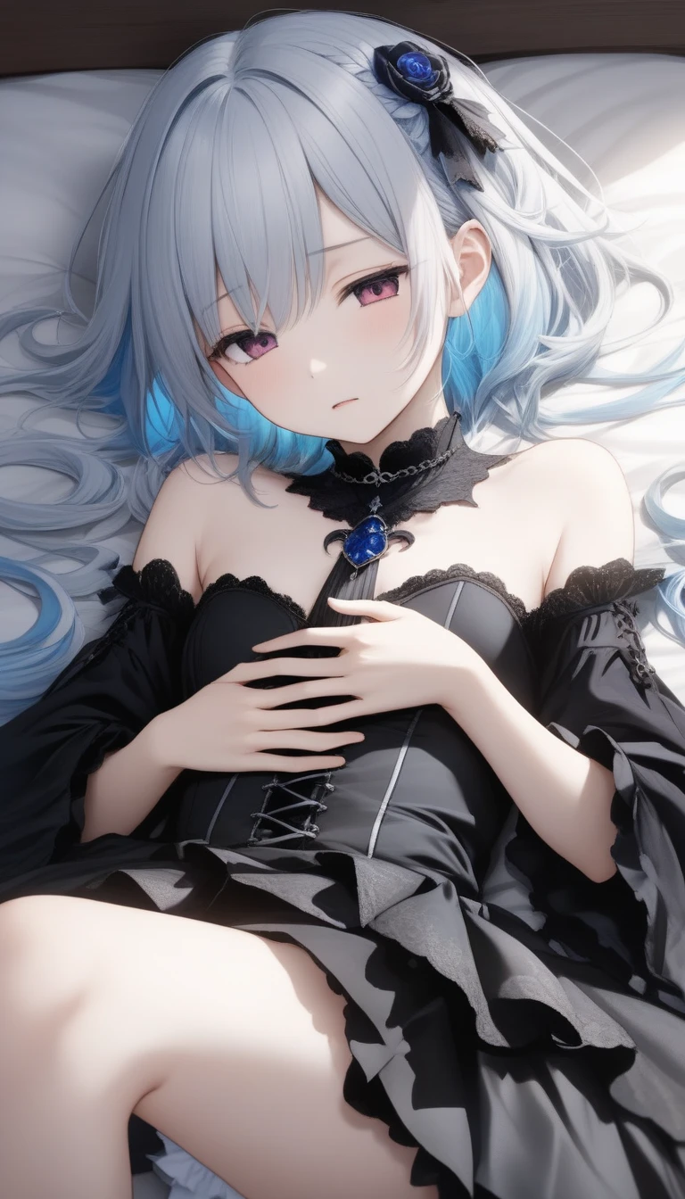 drk1,Lying down,bed,Blushing,View your viewers,Open Mouth Smile,Face close up,Simple Background