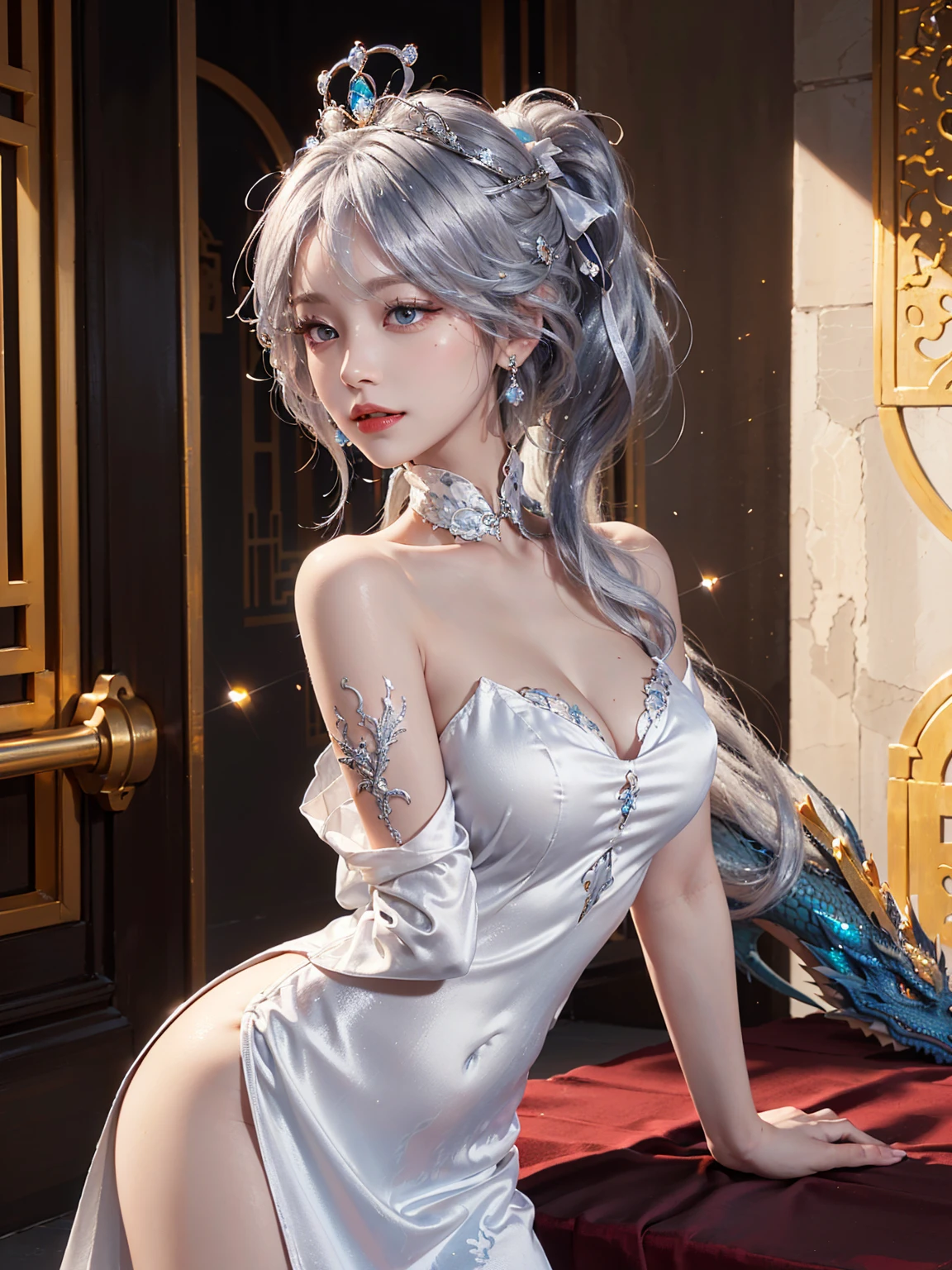 Arad woman lying on bed with blue hair and black gloves, trending on cgstation, Guviz-style artwork, trending at cgstation, inspired by Leng Mei, Guviz, Anime girl cosplay, Photorealistic anime, hyper realistic anime, Realistic anime 3 D style, 3 d anime realistic, seductive anime girls, guweiz masterpiece