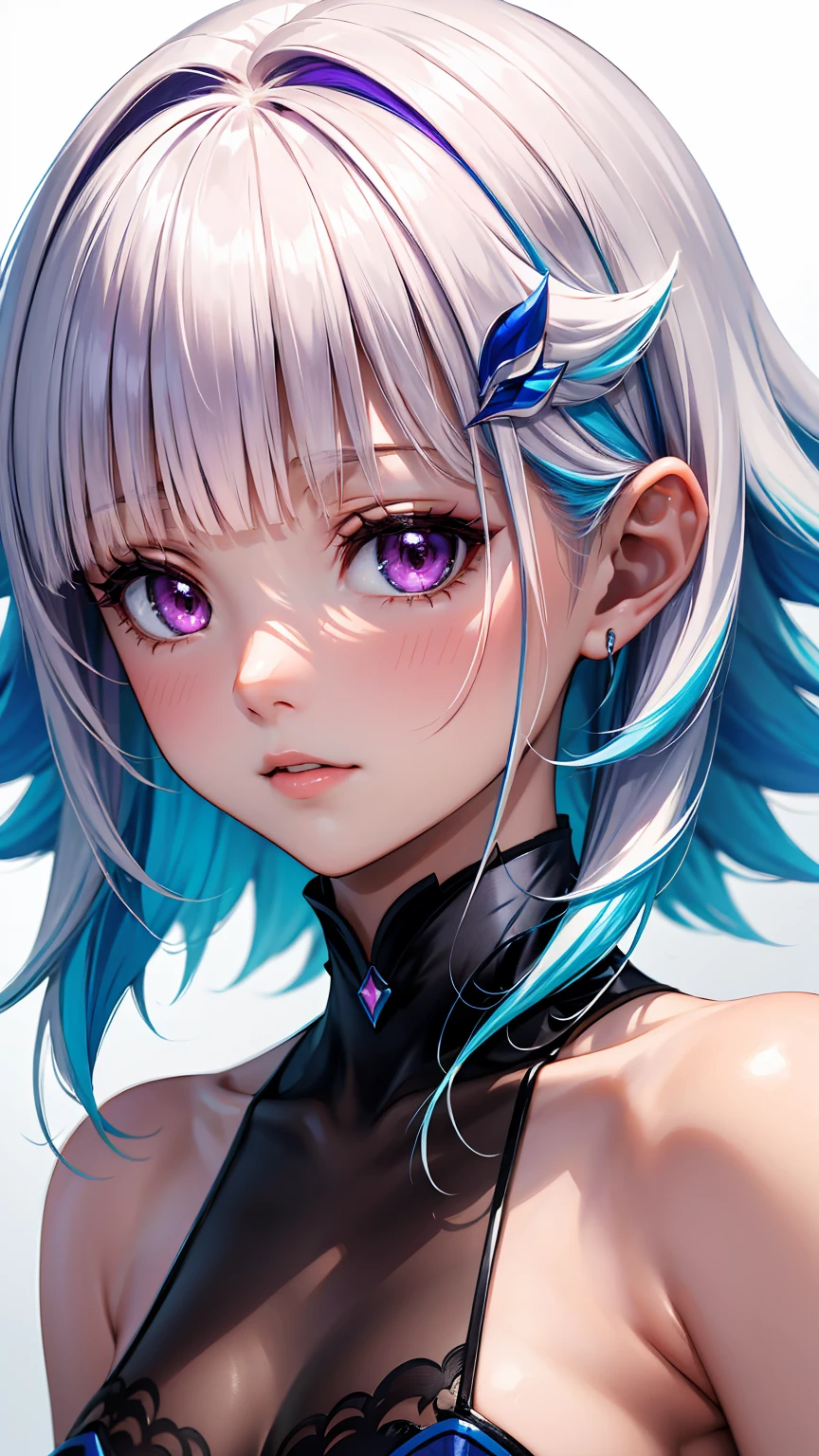 (((masterpiece))),(((Highest quality))),((Very detailed)),(figure),(Dynamic Angle), ((floating)),(paint),((Disheveled Hair)), (alone),(One girl), ((small_chest)), (((Detailed anima face))),((Beautifully detailed face)),collar,Exposing shoulders,  Gray Hair, ((Colorful Hair)),((Striped Hair)), Beautiful attention to detail,(Gradient color eyes),(((Colorful eyes))), (((Colorful background))),(((High saturation))),(((Surrounded by colorful splashes))),(((Surrounded by colorful dots))),Colorful Bubbles,((The Shining))