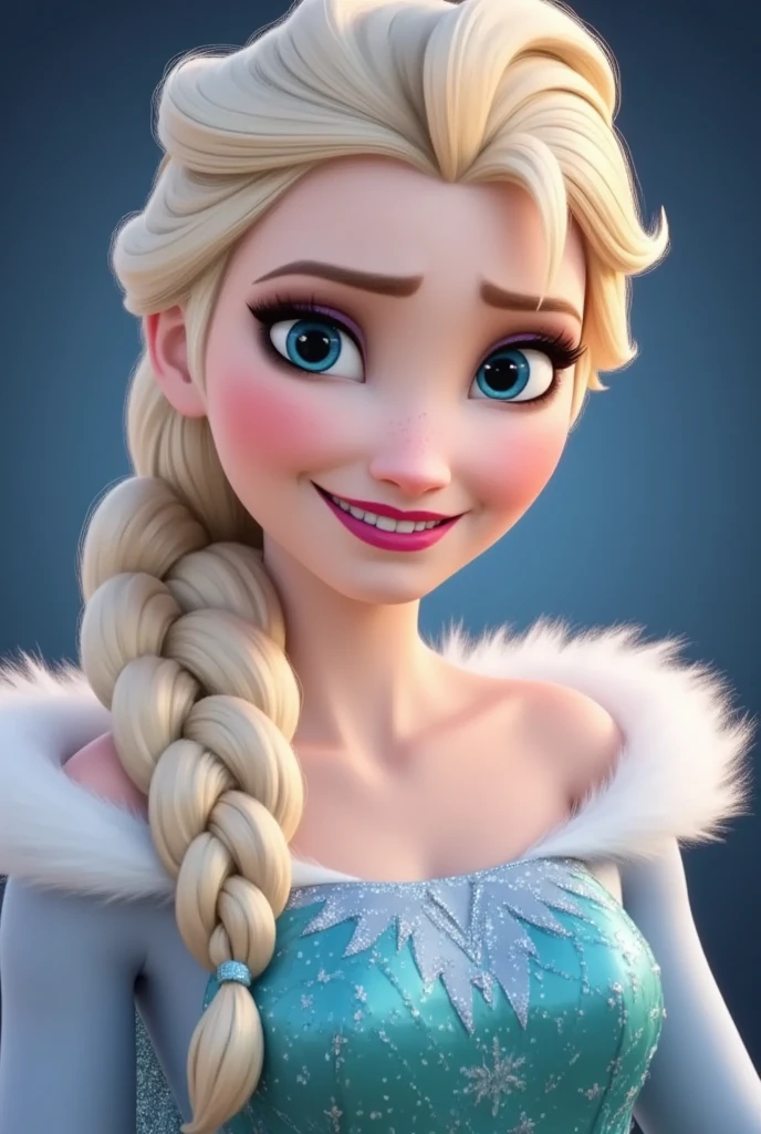 ( masterpiece:1.4), ( photo:1.4), ( high resolution:1.4), Elsa of frozen, ice blue dress, single braid, They are smiling, close up