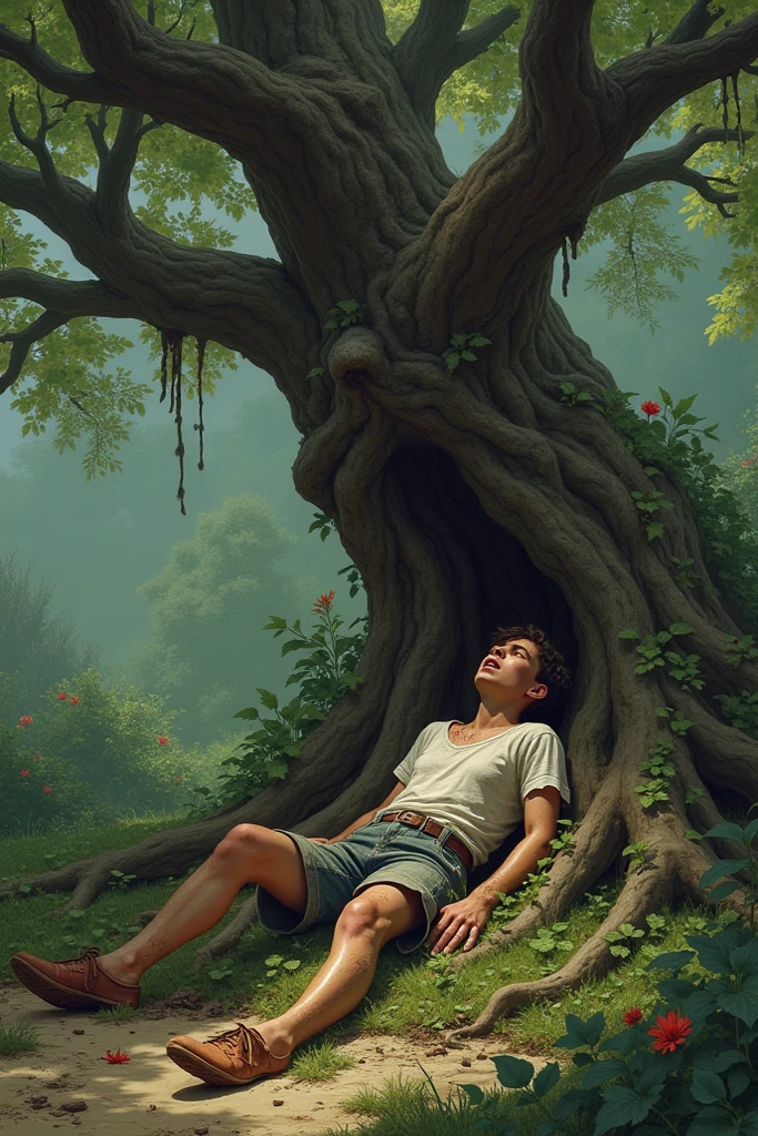 Blonde man passed out in the Amazon jungle