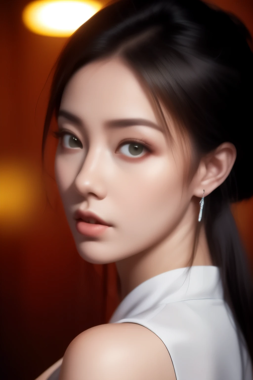 (masterpiece:1.41),(Hyper quality:1.41),(sharp:1.41),photography,ultra-realistic,4k epic detailed photograph,1girl,slim asian female,Embarrass,undercut with Tattoos,solo,cheongsam,coat,earrings,black eyes,aqua eyes,black hair,eyeliner,eyelash,lipstick,makeup,High-definition,(realistic skin:1.1),(pores:1.21),(high detailed skin:1.21),(looking at viewer:1.411),complex detail,Cinema,stoic cinematic 4k epic detailed,shot on kodak detailed,hbo,dark moody,cinematic lighting,