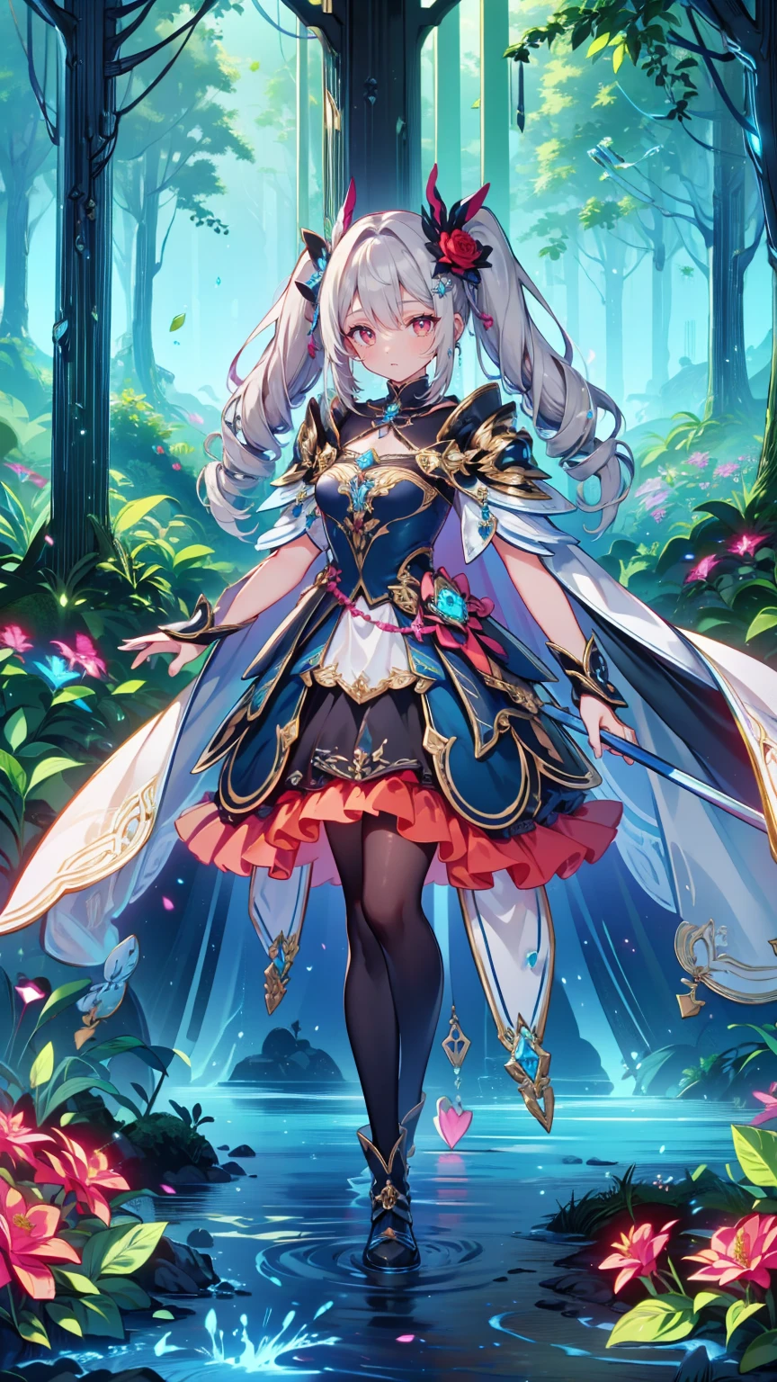 full body, solo, 1girl, happy, looking at viewer, cream hair, sidelocks tied back, dark purple eyes, lens flare, Scabiosa \(flower\), floral background <lora:toridamono_style_v01:1>
