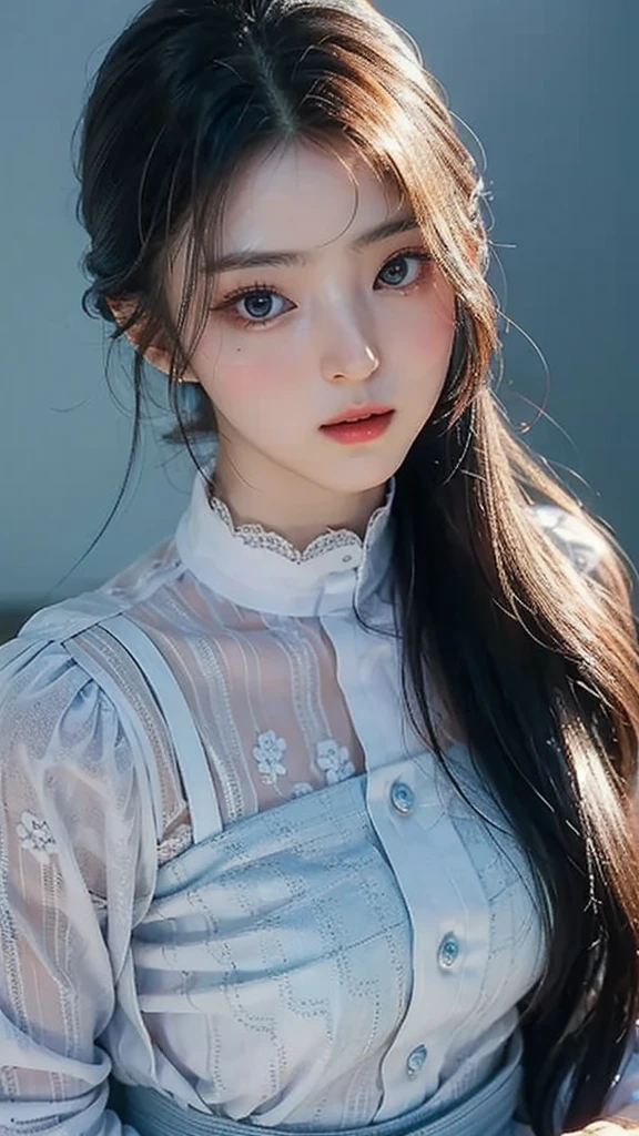 (masterpiece), ( top ), (  High Quality Details), (illustration), ( Watch 1 female ), Staring at the viewer , (Interview),  Beautiful, Detailed Eyes  ,  delicate and beautiful face  , Floating  , (High saturation), (shining),  blue sky, Bright and beautiful face,  skin is young and radiant  , Fair and shining, top 외모 , Very beautiful,  Her big eyes shine with a clear sky blue light while staring at the viewer ,  A beautiful and amazingly beautiful girl staring at her viewer ,