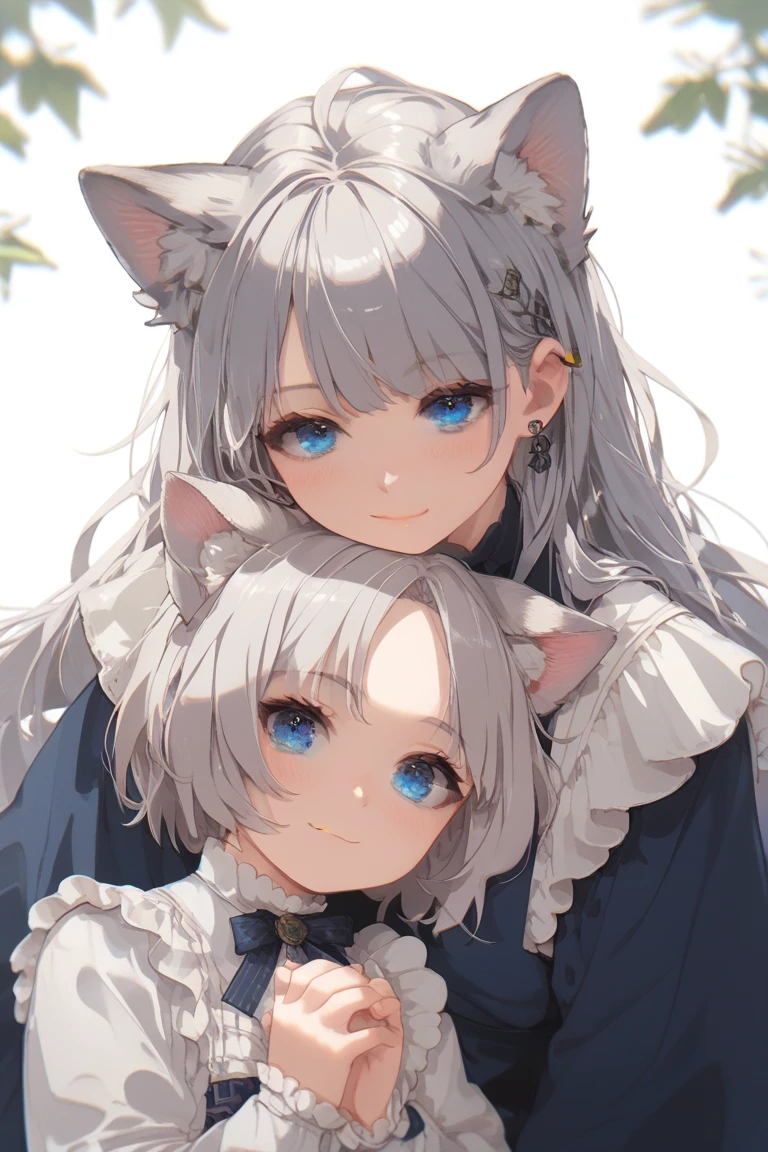 Beige Hair、Cat-eared girl、Light blue eyes、Light beige hair、白いFrillsシャツ、Frills、Black dress、Braided Hair、Black Hair Ribbon、mysterious、High quality、Depth of written boundary、Expressionless、Detailed decoration