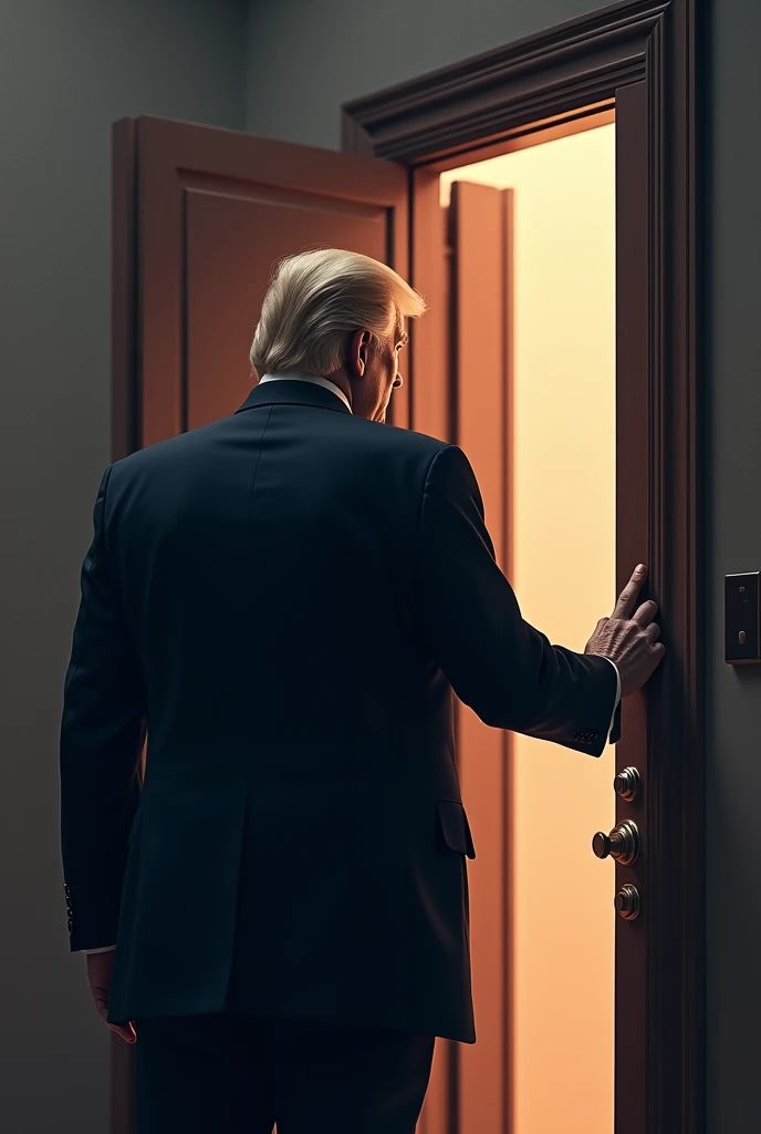 ((best quality)), donald trump, in door frame, side view, angry